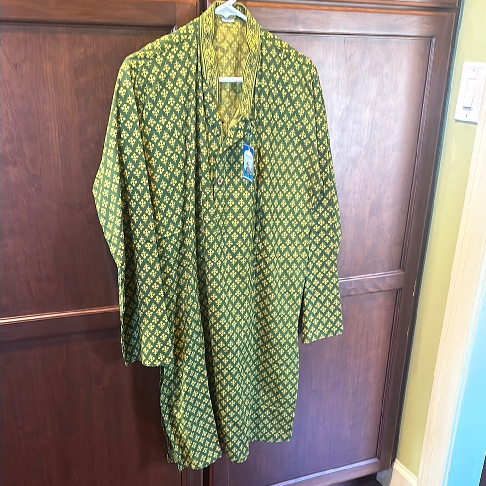 Green motif cotton Men's Kurta